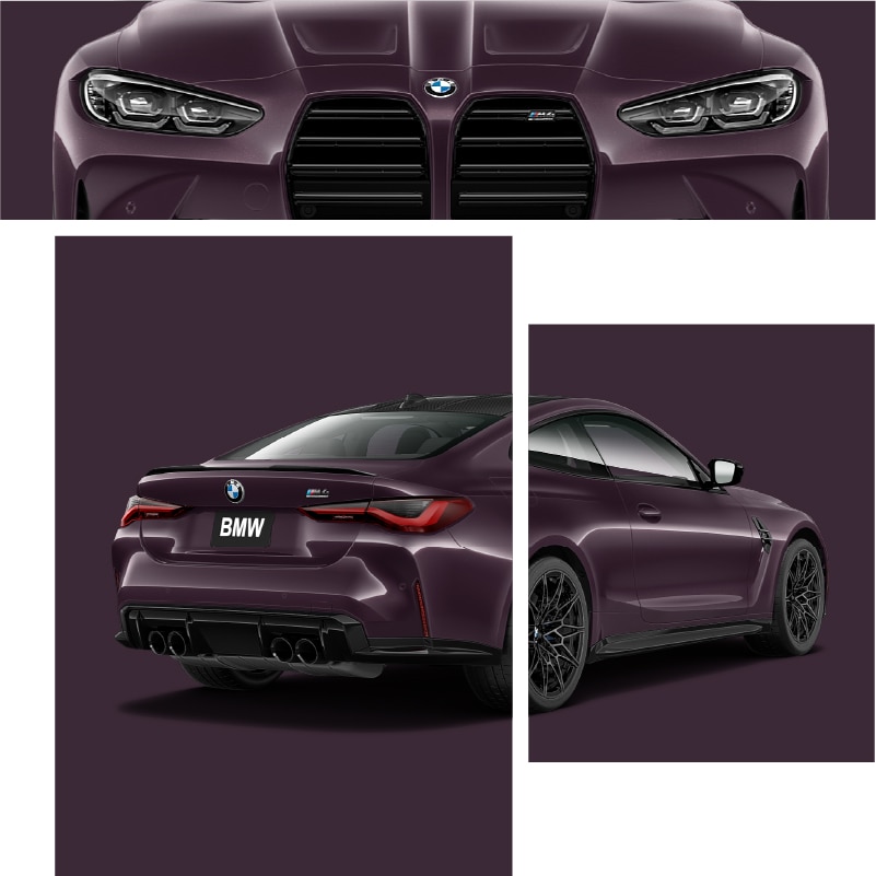 Detail of different angles of a BMW in Daytona Violet