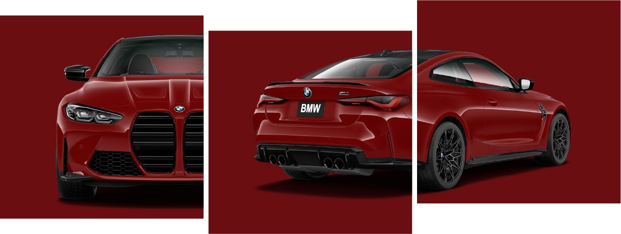Detail of different angles of a BMW in Imola Red