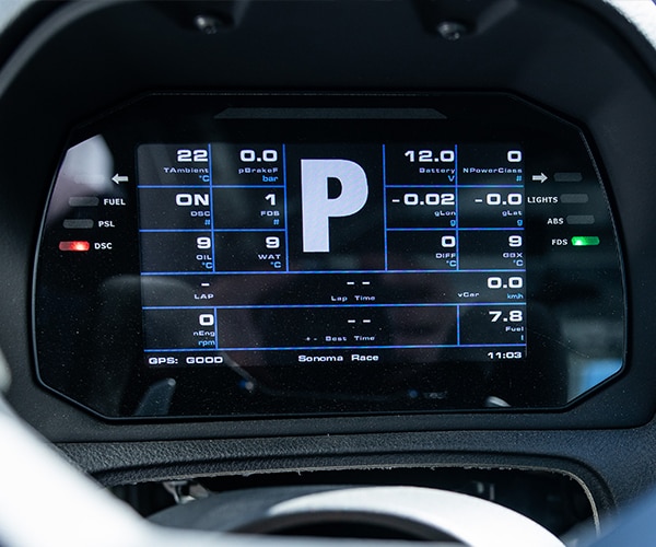 Detail of dash logger in the BMW M2 CS Racing cockpit