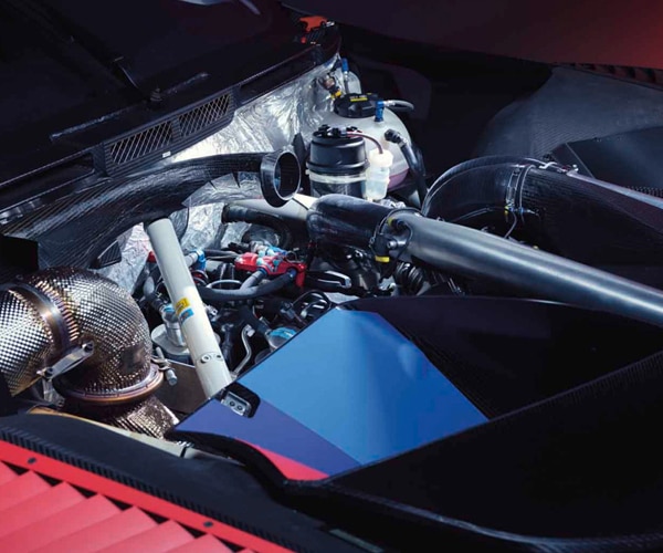 Detail of the P58 M TwinPower Turbo engine in a BMW M4 GT3