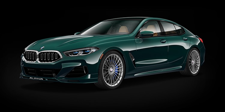 Front quarter view of a 2025 ALPINA B8 Gran Coupe