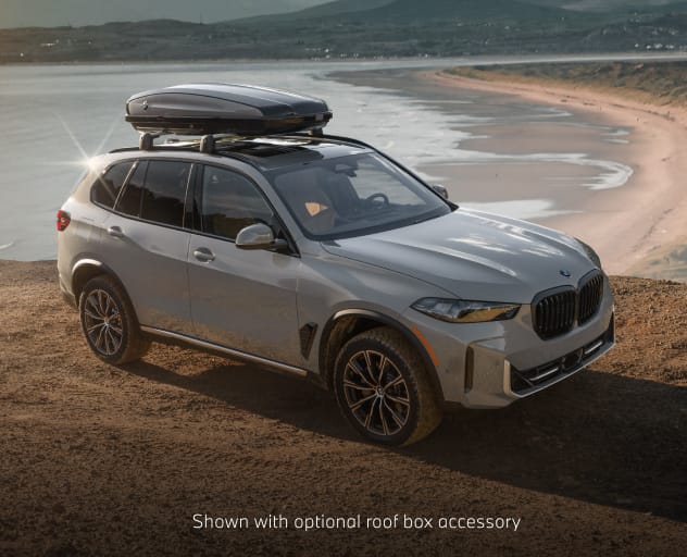 The Silver Anniversary Edition X5 SUV parked at a scenic overlook near the beach