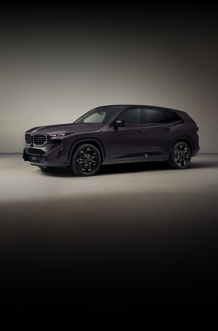 A three-quarters shot of the BMW XM by Kith in frozen techno violet