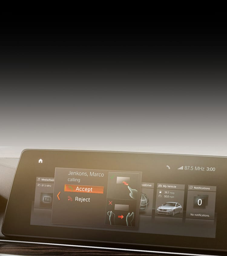 Detail of the advanced ConnectedDrive touchscreen in a BMW